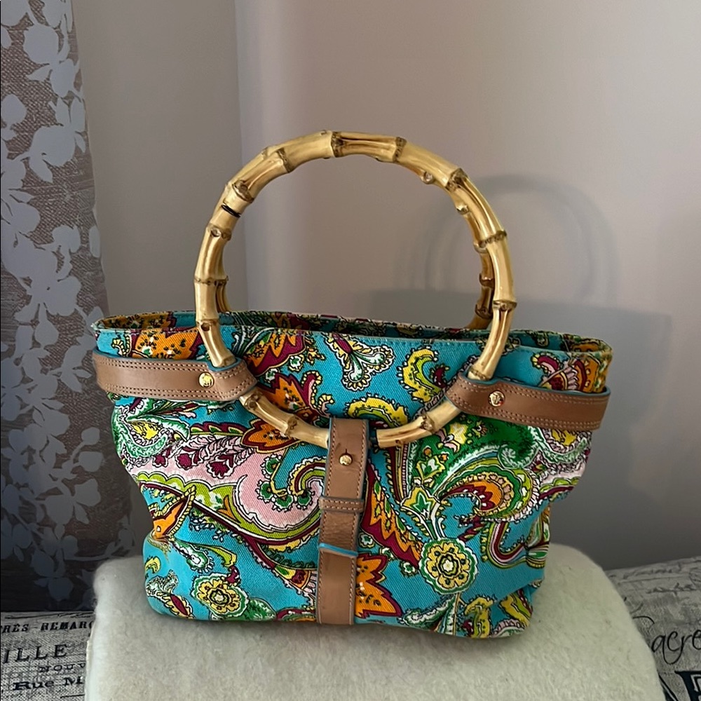 Lauren Ralph Lauren Boho Paisley Bamboo Handle leather cloth in Turquoise